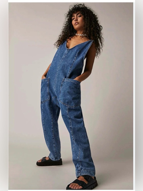 Free People Pants - FREE PEOPLE x  We The Free High Roller Jumpsuit/Sapphire Blue size medium